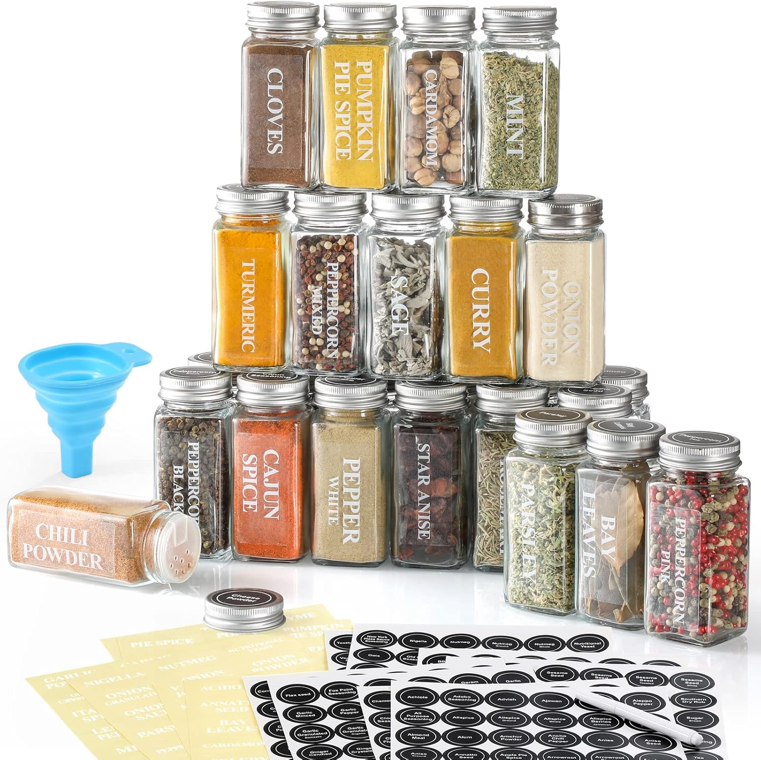 AOZITA 24 Pcs Glass Spice Jars with Labels