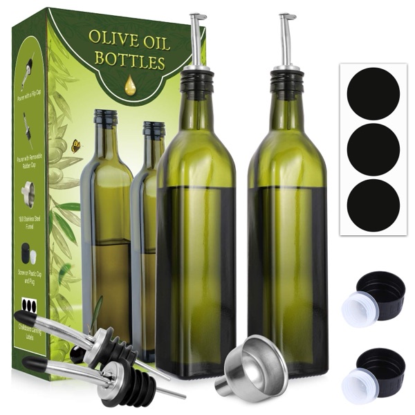 AOZITA 2-Pack 17oz Glass Olive Oil Dispenser Set 500ml
