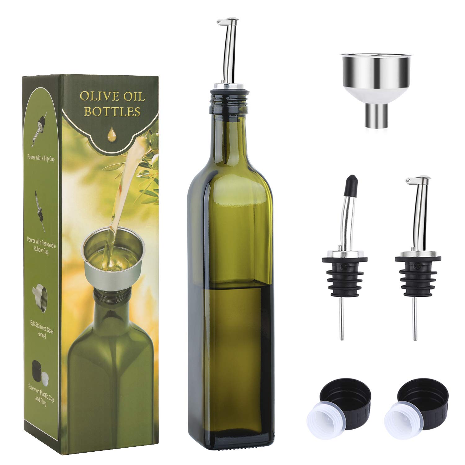 AOZITA 17oz Glass Olive Oil Bottle Dispenser 500ml