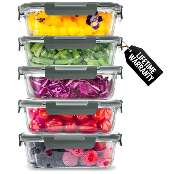 Zulay Kitchen 5-Piece 36oz Glass Storage Container Set