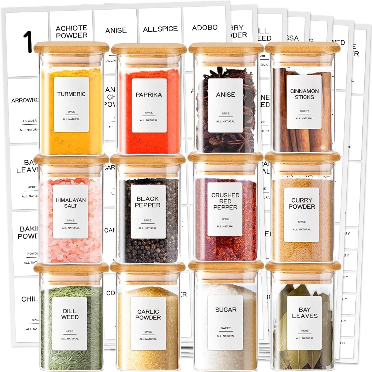 AOZITA 24 Glass Spice Jars with Pre-printed Labels