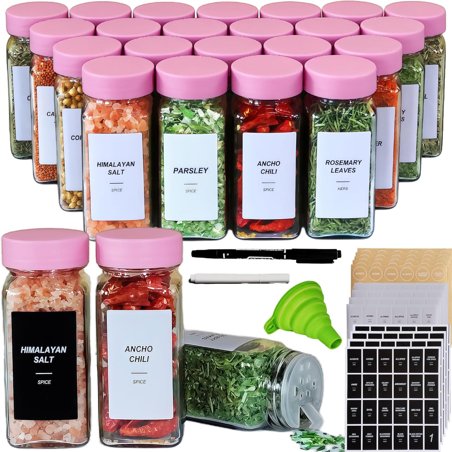 Churboro 24 Glass Spice Jars with Shaker Lids